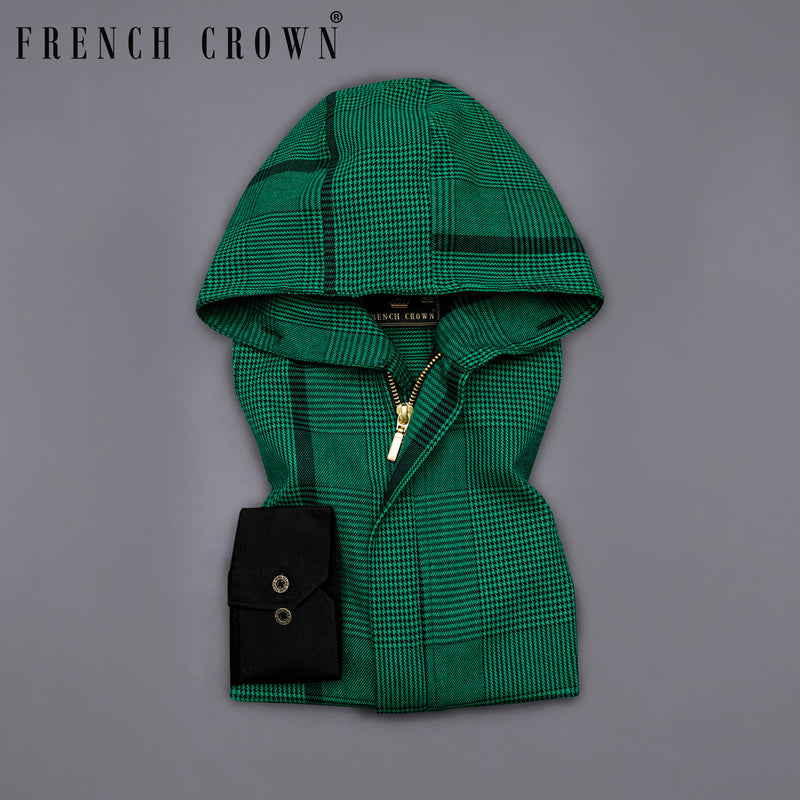 Spruce Green Plaid with Jade Black Houndstooth Designer Hooded Overshirt 8533-P123-38,8533-P123-H-38,8533-P123-389,8533-P123-389,8533-P123-40,8533-P123-H-40,8533-P123-402,8533-P123-402,8533-P123-404,8533-P123-404,8533-P123-406,8533-P123-406,8533-P123-408,8533-P123-408,8533-P123-50,8533-P123-H-50,8533-P123-502,8533-P123-502