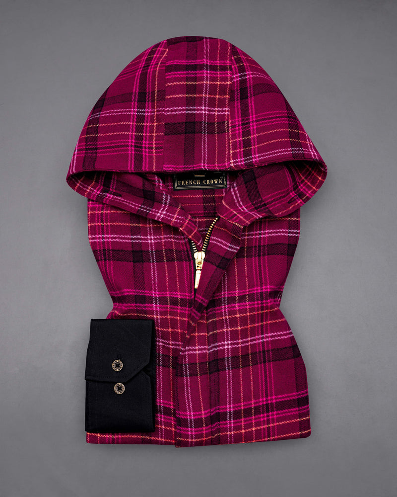 Mulberry Pink with Jade Black Flannel Hooded Designer Overshirt 8534-P123-38,8534-P123-H-38,8534-P123-389,8534-P123-389,8534-P123-40,8534-P123-H-40,8534-P123-402,8534-P123-402,8534-P123-404,8534-P123-404,8534-P123-406,8534-P123-406,8534-P123-408,8534-P123-408,8534-P123-50,8534-P123-H-50,8534-P123-502,8534-P123-502