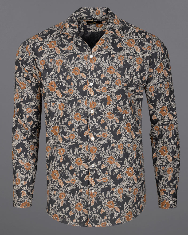 Iridium Gray Floral Printed Premium Cotton Shirt  8556-CC-38,8556-CC-H-38,8556-CC-39,8556-CC-H-39,8556-CC-40,8556-CC-H-40,8556-CC-42,8556-CC-H-42,8556-CC-44,8556-CC-H-44,8556-CC-46,8556-CC-H-46,8556-CC-48,8556-CC-H-48,8556-CC-50,8556-CC-H-50,8556-CC-52,8556-CC-H-52