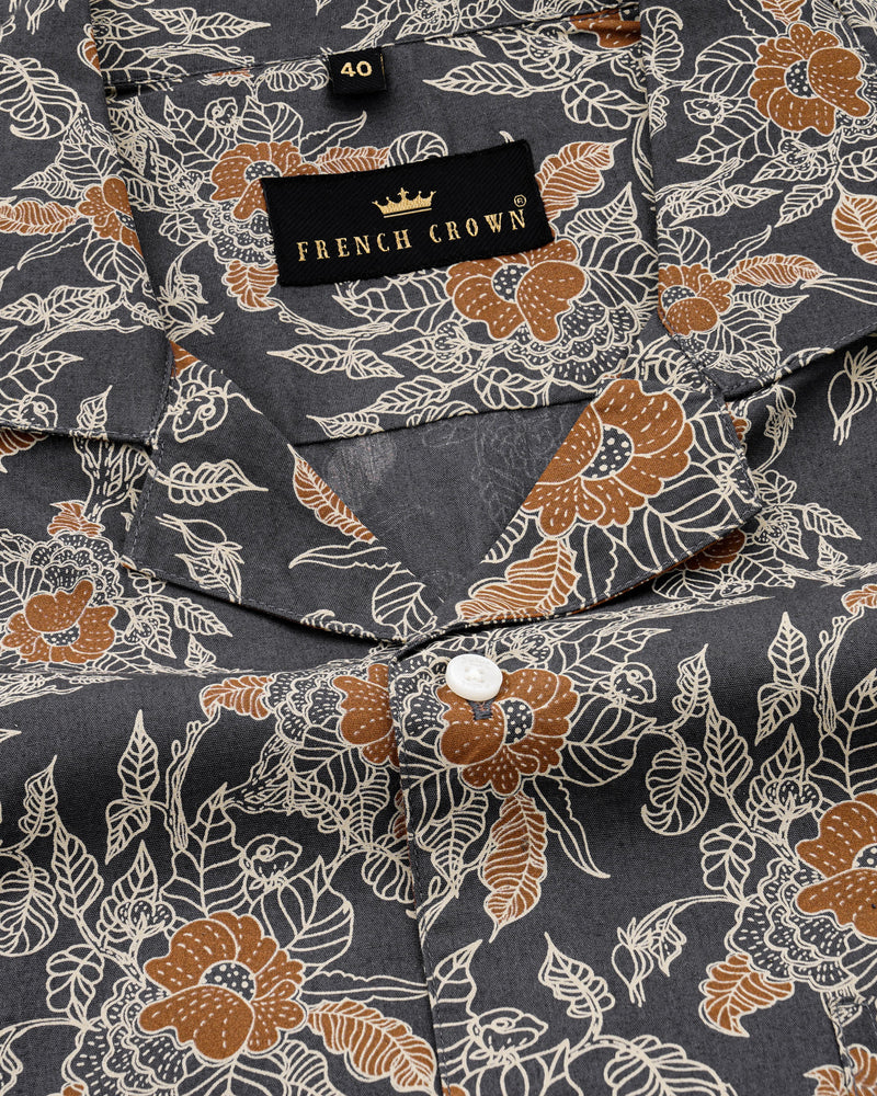 Iridium Gray Floral Printed Premium Cotton Shirt  8556-CC-38,8556-CC-H-38,8556-CC-39,8556-CC-H-39,8556-CC-40,8556-CC-H-40,8556-CC-42,8556-CC-H-42,8556-CC-44,8556-CC-H-44,8556-CC-46,8556-CC-H-46,8556-CC-48,8556-CC-H-48,8556-CC-50,8556-CC-H-50,8556-CC-52,8556-CC-H-52