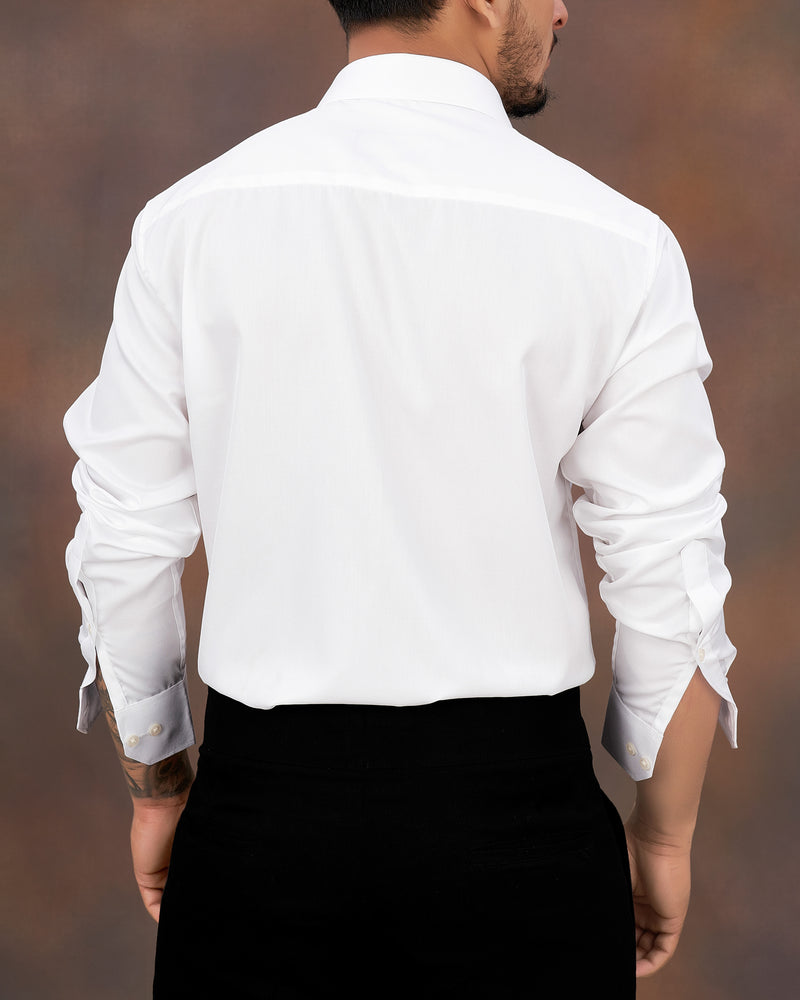 Bright White Twill Textured Giza Cotton Shirt