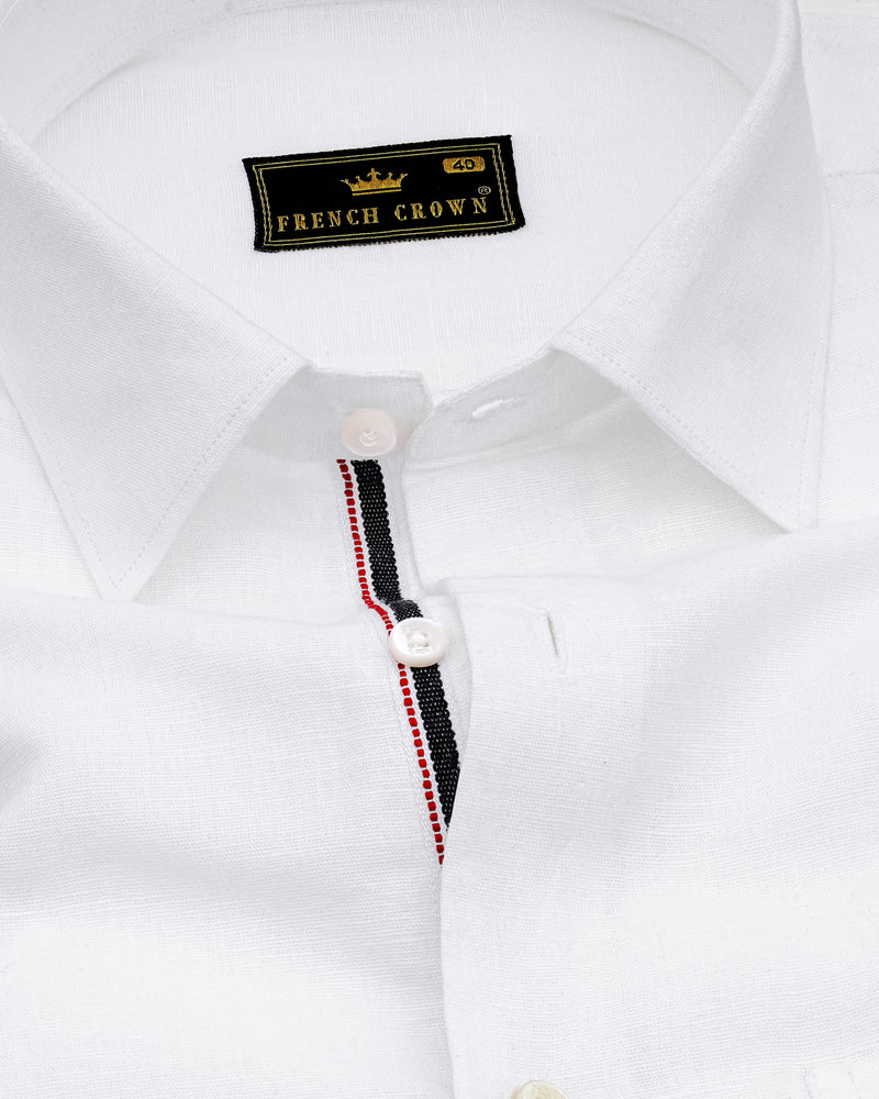 Bright White Detailed Luxurious Italian Linen Shirt