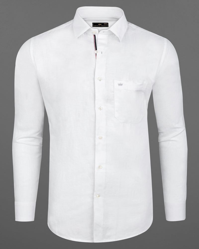Bright White Detailed Luxurious Italian Linen Shirt