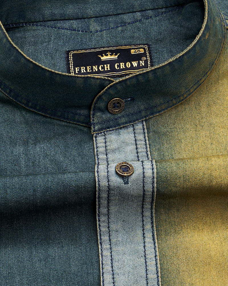 Limed Spruce Blue with Husk Yellow Denim Shirt With Leather Patch Work 9207-M-MB-38,9207-M-MB-H-38,9207-M-MB-39,9207-M-MB-H-39,9207-M-MB-40,9207-M-MB-H-40,9207-M-MB-42,9207-M-MB-H-42,9207-M-MB-44,9207-M-MB-H-44,9207-M-MB-46,9207-M-MB-H-46,9207-M-MB-48,9207-M-MB-H-48,9207-M-MB-50,9207-M-MB-H-50,9207-M-MB-52,9207-M-MB-H-52