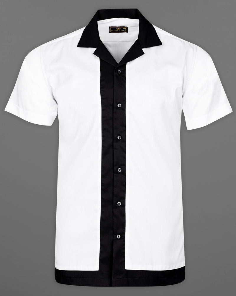 Bright White with Black Royal Oxford Designer Half Sleeves Shirt