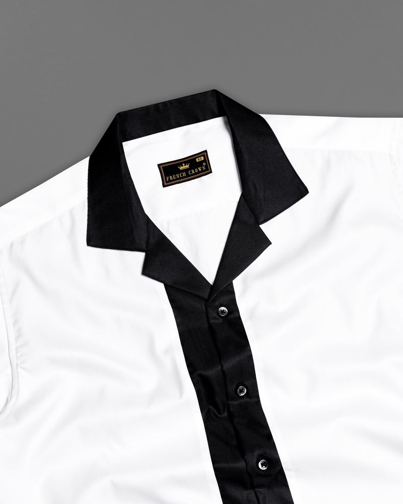 Bright White with Black Royal Oxford Designer Half Sleeves Shirt