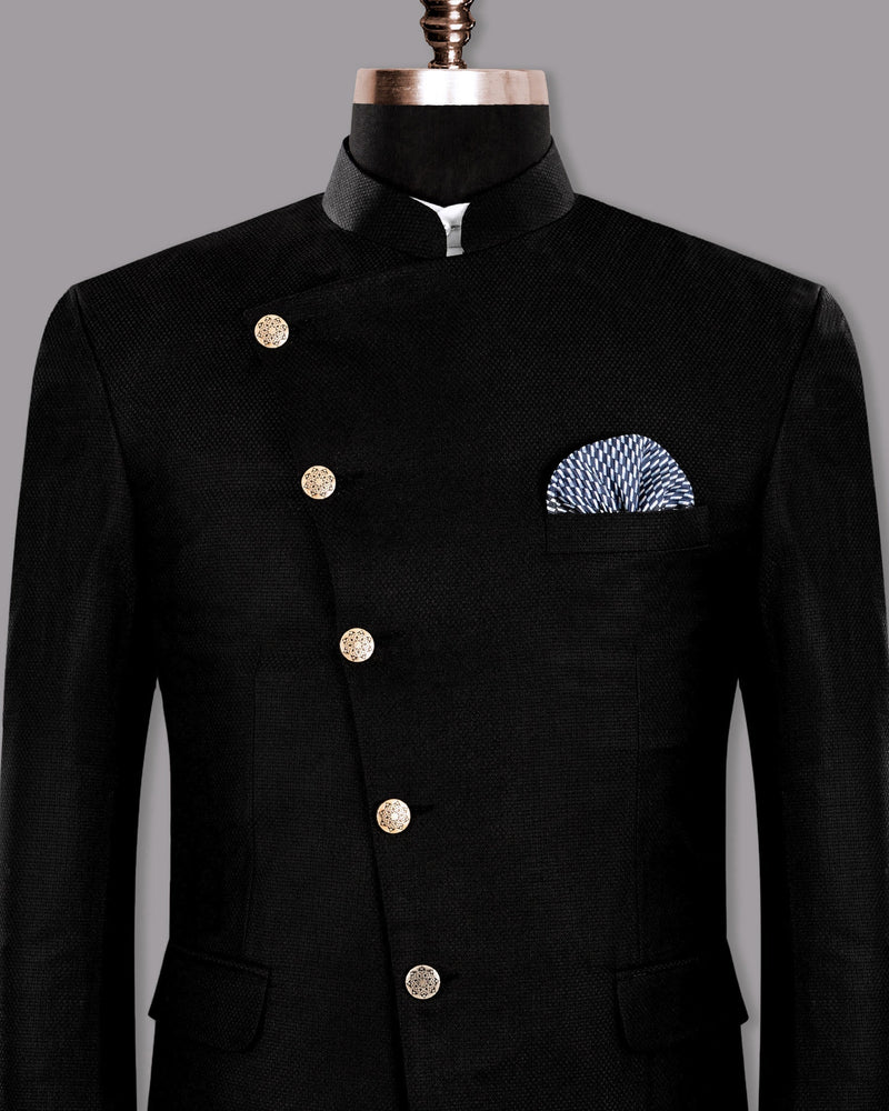 Jade black Diamond Textured Cross Button Bandhgala/Mandarin Wool-Silk blend Blazer BL813CBG-52, BL813CBG-50, BL813CBG-58, BL813CBG-54, BL813CBG-38, BL813CBG-42, BL813CBG-56, BL813CBG-46, BL813CBG-40, BL813CBG-44, BL813CBG-36, BL813CBG-60, BL813CBG-48