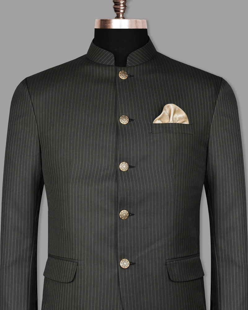 Armadillo Gray Striped Bandhgala/Mandarin Blazer BL1037-BG-56, BL1037-BG-42, BL1037-BG-46, BL1037-BG-50, BL1037-BG-52, BL1037-BG-54, BL1037-BG-38, BL1037-BG-40, BL1037-BG-58, BL1037-BG-60, BL1037-BG-44, BL1037-BG-48, BL1037-BG-36