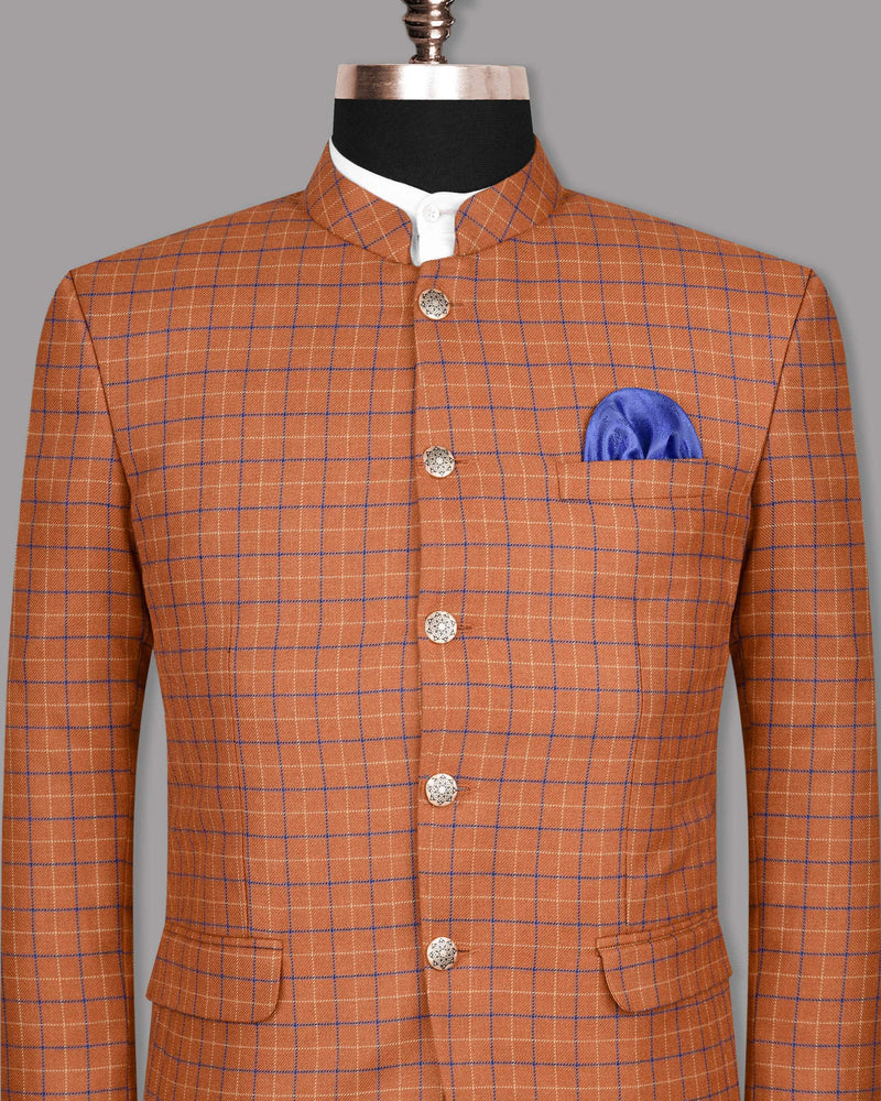 Bourbon Rust with Scampi Blue Windowpane Bandhgala/Mandarin Blazer BL1105-BG-46, BL1105-BG-50, BL1105-BG-52, BL1105-BG-60, BL1105-BG-58, BL1105-BG-42, BL1105-BG-44, BL1105-BG-54, BL1105-BG-40, BL1105-BG-48, BL1105-BG-38, BL1105-BG-56, BL1105-BG-36