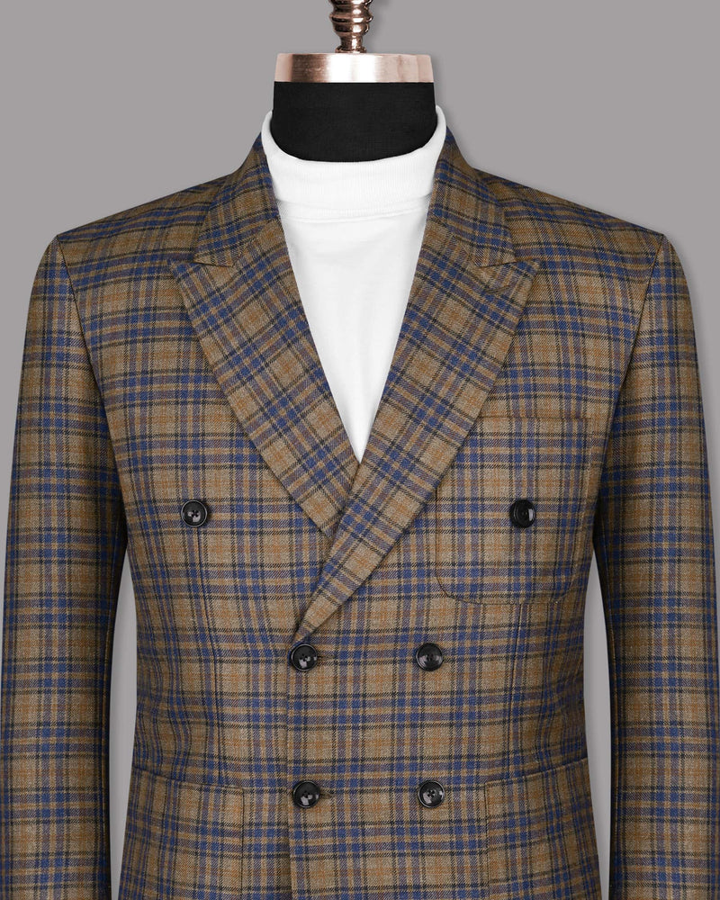 Crocodile Brown with Martinique Blue Plaid Double-Breasted Blazer BL1117-DB-PP-40, BL1117-DB-PP-36, BL1117-DB-PP-38, BL1117-DB-PP-44, BL1117-DB-PP-46, BL1117-DB-PP-48, BL1117-DB-PP-52, BL1117-DB-PP-58, BL1117-DB-PP-54, BL1117-DB-PP-60, BL1117-DB-PP-56, BL1117-DB-PP-42, BL1117-DB-PP-50