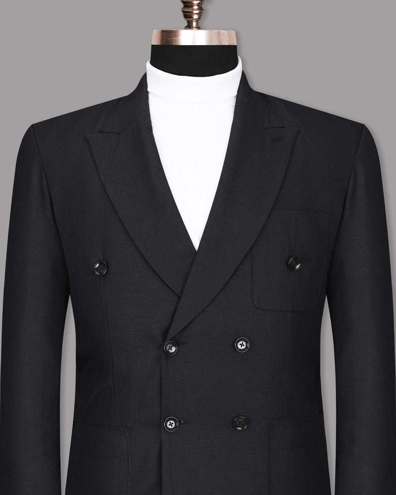 Jet Black Solid Luxurious Linen Double-breasted Sports Blazer BL1143-DB-PP-46, BL1143-DB-PP-58, BL1143-DB-PP-60, BL1143-DB-PP-56, BL1143-DB-PP-40, BL1143-DB-PP-52, BL1143-DB-PP-42, BL1143-DB-PP-44, BL1143-DB-PP-54, BL1143-DB-PP-50, BL1143-DB-PP-48, BL1143-DB-PP-36, BL1143-DB-PP-38