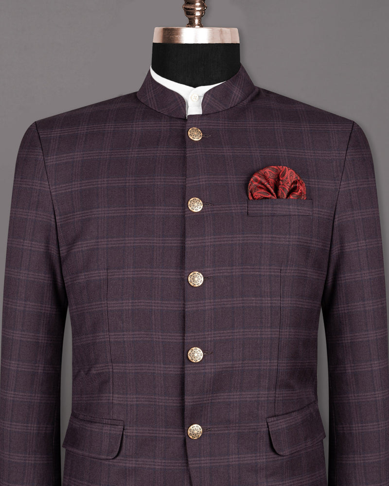 Burgundy Windowpane Woolrich Bandhgala/Mandarin Blazer BL1234-BG-36, BL1234-BG-40, BL1234-BG-42, BL1234-BG-44, BL1234-BG-46, BL1234-BG-48, BL1234-BG-50, BL1234-BG-52, BL1234-BG-54, BL1234-BG-56, BL1234-BG-58, BL1234-BG-60, BL1234-BG-38