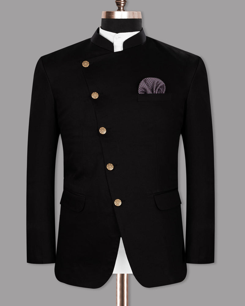 JADE BLACK PREMIUM COTTON CROSS BUTTONED BANDHGALA/MANDARIN BLAZER BL1244-CBG-36, BL1244-CBG-38, BL1244-CBG-42, BL1244-CBG-48, BL1244-CBG-50, BL1244-CBG-52, BL1244-CBG-54, BL1244-CBG-40, BL1244-CBG-46, BL1244-CBG-56, BL1244-CBG-44, BL1244-CBG-58, BL1244-CBG-60.