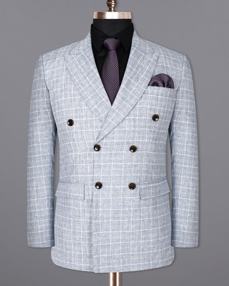 Wild Blue Yonder Windowpane Double Breasted Wool Rich Blazer BL1335-DB-36, BL1335-DB-38, BL1335-DB-40, BL1335-DB-42, BL1335-DB-44, BL1335-DB-46, BL1335-DB-48, BL1335-DB-50, BL1335-DB-52, BL1335-DB-54, BL1335-DB-56, BL1335-DB-58, BL1335-DB-60