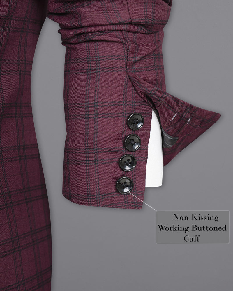 Eggplant Red Plaid Wool Rich Tuxedo Blazer BL1379-BKL-36, BL1379-BKL-38, BL1379-BKL-40, BL1379-BKL-42, BL1379-BKL-44, BL1379-BKL-46, BL1379-BKL-48, BL1379-BKL-50, BL1379-BKL-52, BL1379-BKL-54, BL1379-BKL-56, BL1379-BKL-58, BL1379-BKL-60