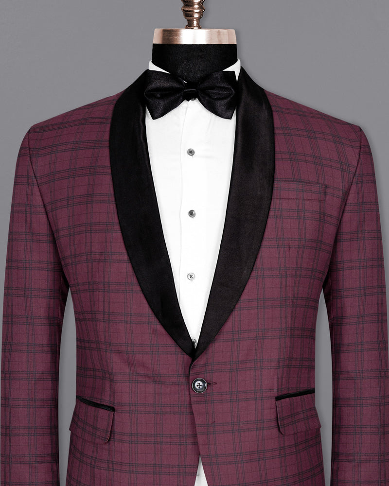 Eggplant Red Plaid Wool Rich Tuxedo Blazer BL1379-BKL-36, BL1379-BKL-38, BL1379-BKL-40, BL1379-BKL-42, BL1379-BKL-44, BL1379-BKL-46, BL1379-BKL-48, BL1379-BKL-50, BL1379-BKL-52, BL1379-BKL-54, BL1379-BKL-56, BL1379-BKL-58, BL1379-BKL-60