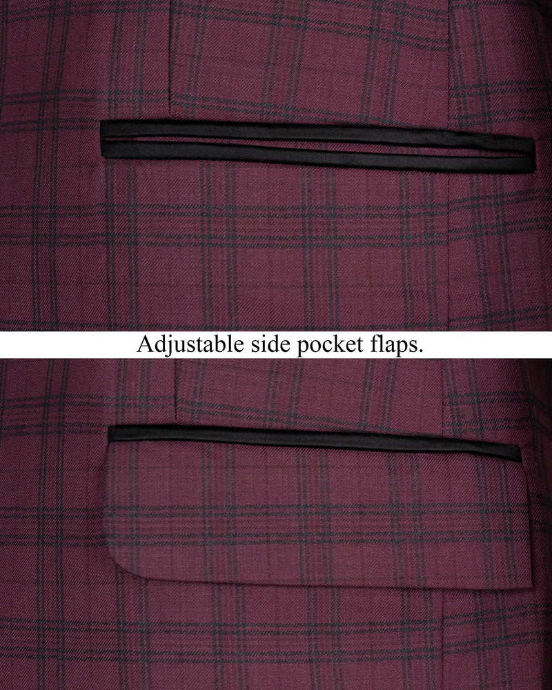 Eggplant Red Plaid Wool Rich Tuxedo Blazer BL1379-BKL-36, BL1379-BKL-38, BL1379-BKL-40, BL1379-BKL-42, BL1379-BKL-44, BL1379-BKL-46, BL1379-BKL-48, BL1379-BKL-50, BL1379-BKL-52, BL1379-BKL-54, BL1379-BKL-56, BL1379-BKL-58, BL1379-BKL-60