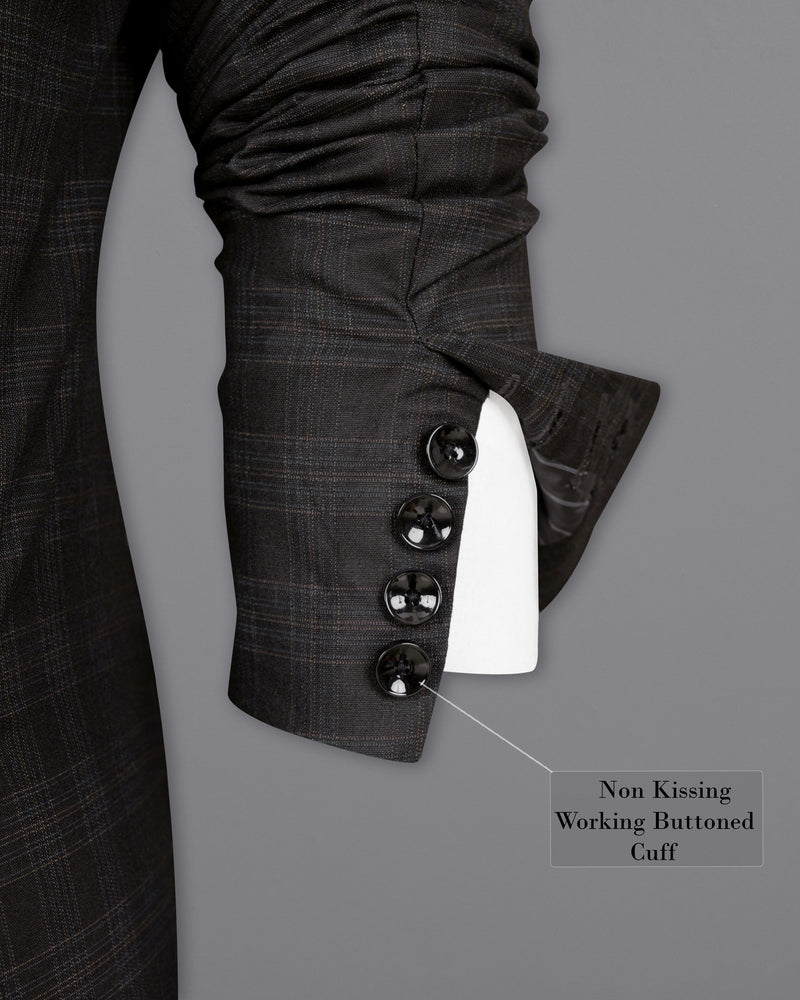 Piano Black Plaid Designer Lapel Wool Rich Blazer BL1403-D22-36, BL1403-D22-38, BL1403-D22-40, BL1403-D22-42, BL1403-D22-44, BL1403-D22-46, BL1403-D22-48, BL1403-D22-50, BL1403-D22-52, BL1403-D22-54, BL1403-D22-56, BL1403-D22-58, BL1403-D22-60