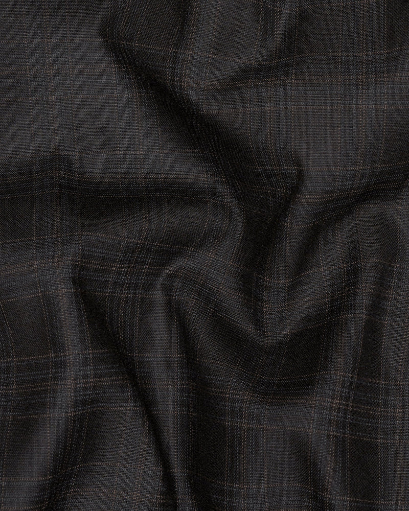 Piano Black Plaid Designer Lapel Wool Rich Blazer BL1403-D22-36, BL1403-D22-38, BL1403-D22-40, BL1403-D22-42, BL1403-D22-44, BL1403-D22-46, BL1403-D22-48, BL1403-D22-50, BL1403-D22-52, BL1403-D22-54, BL1403-D22-56, BL1403-D22-58, BL1403-D22-60