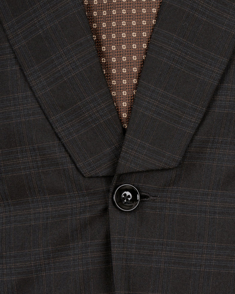 Piano Black Plaid Designer Lapel Wool Rich Blazer BL1403-D22-36, BL1403-D22-38, BL1403-D22-40, BL1403-D22-42, BL1403-D22-44, BL1403-D22-46, BL1403-D22-48, BL1403-D22-50, BL1403-D22-52, BL1403-D22-54, BL1403-D22-56, BL1403-D22-58, BL1403-D22-60