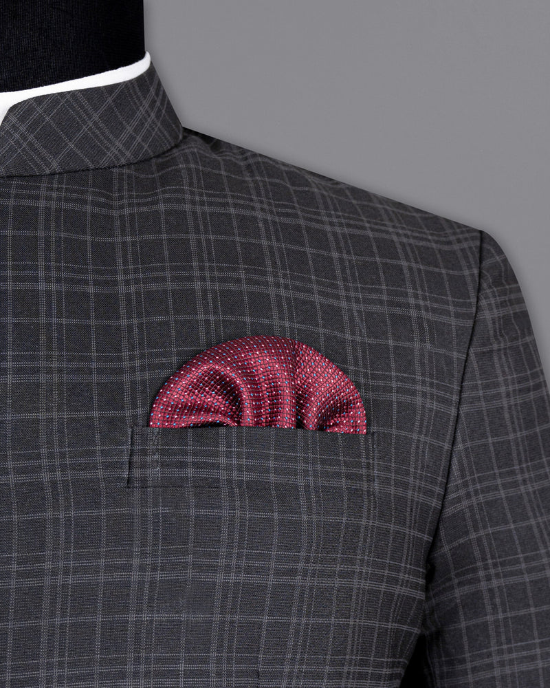 Star Dust and Shark Grey Plaid Cross Button Bandhgala Wool rich Blazer BL1408-CBG-36, BL1408-CBG-38, BL1408-CBG-40, BL1408-CBG-42, BL1408-CBG-44, BL1408-CBG-46, BL1408-CBG-48, BL1408-CBG-50, BL1408-CBG-52, BL1408-CBG-54, BL1408-CBG-56, BL1408-CBG-58, BL1408-CBG-60