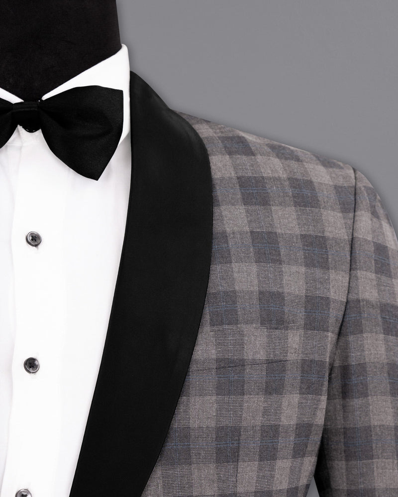 Nobel and Chicago Grey Plaid Wool Rich Tuxedo Blazer