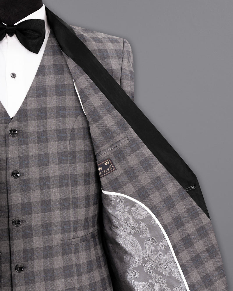 Nobel and Chicago Grey Plaid Wool Rich Tuxedo Blazer BL1455-BKL-36,BL1455-BKL-38,BL1455-BKL-40,BL1455-BKL-42,BL1455-BKL-44,BL1455-BKL-46,BL1455-BKL-48,BL1455-BKL-50,BL1455-BKL-52,BL1455-BKL-54,BL1455-BKL-56,BL1455-BKL-58,BL1455-BKL-60