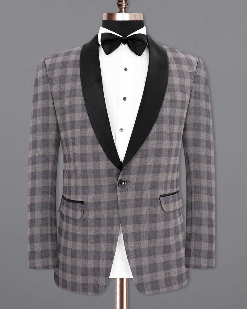Nobel and Chicago Grey Plaid Wool Rich Tuxedo Blazer BL1455-BKL-36,BL1455-BKL-38,BL1455-BKL-40,BL1455-BKL-42,BL1455-BKL-44,BL1455-BKL-46,BL1455-BKL-48,BL1455-BKL-50,BL1455-BKL-52,BL1455-BKL-54,BL1455-BKL-56,BL1455-BKL-58,BL1455-BKL-60