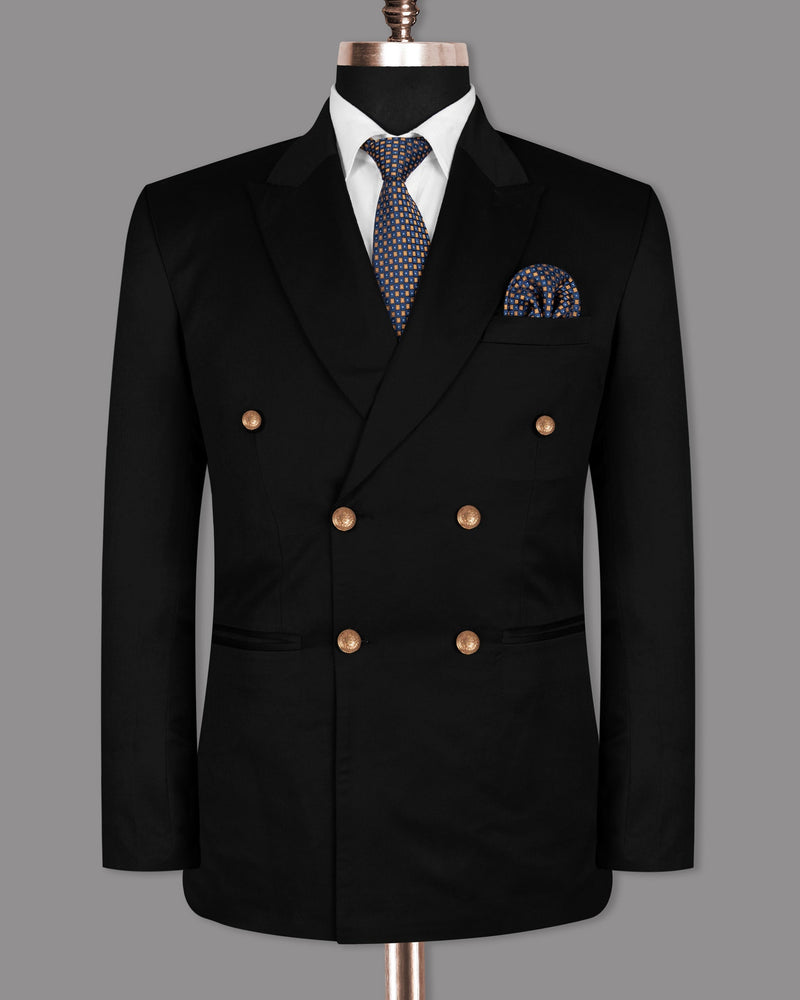 Jade Black Golden Buttons Double-Breasted Wool Rich Blazer BL1484-DB-GB-36, BL1484-DB-GB-38, BL1484-DB-GB-40, BL1484-DB-GB-42, BL1484-DB-GB-44, BL1484-DB-GB-46, BL1484-DB-GB-48, BL1484-DB-GB-50, BL1484-DB-GB-52, BL1484-DB-GB-54, BL1484-DB-GB-56, BL1484-DB-GB-58, BL1484-DB-GB-60