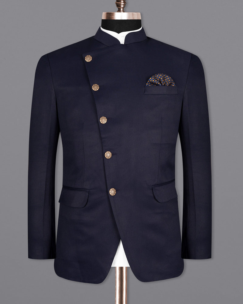 Charade Blue Premium Cotton Cross Buttoned Bandhgala Blazer BL1492-CBG-36, BL1492-CBG-38, BL1492-CBG-40, BL1492-CBG-42, BL1492-CBG-44, BL1492-CBG-46, BL1492-CBG-48, BL1492-CBG-50, BL1492-CBG-52, BL1492-CBG-54, BL1492-CBG-56, BL1492-CBG-58, BL1492-CBG-60