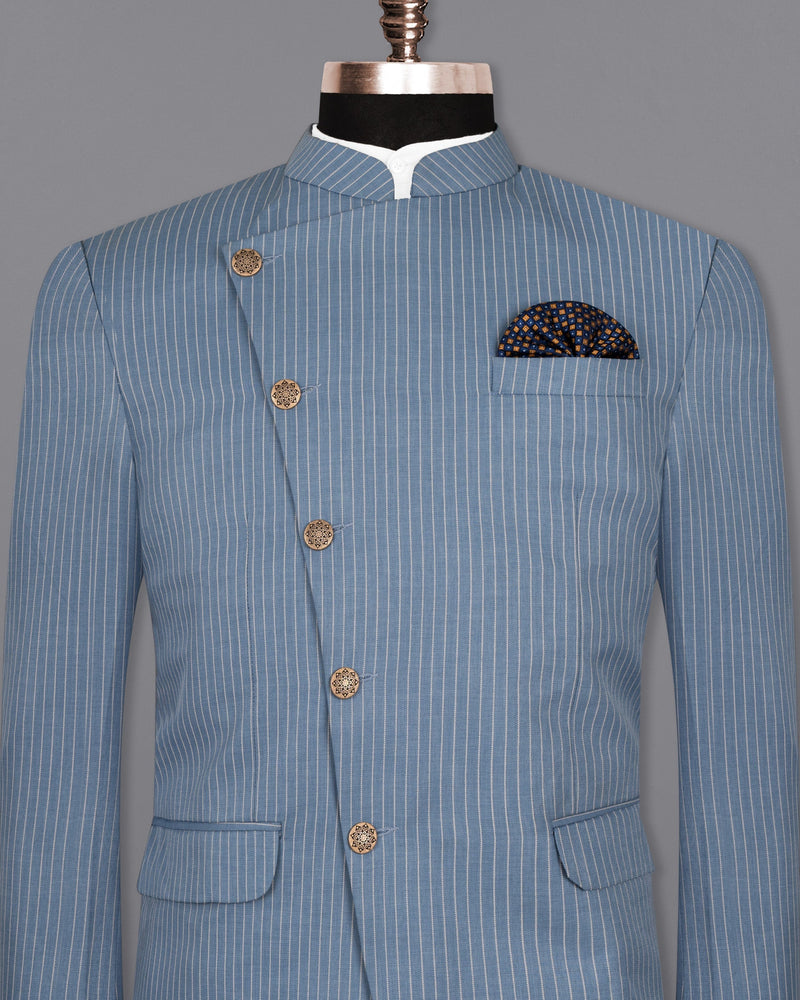 Ship Cove Blue Striped Cross Buttoned Wool Rich Bandhgala Blazer BL1504-CBG-36, BL1504-CBG-38, BL1504-CBG-40, BL1504-CBG-42, BL1504-CBG-44, BL1504-CBG-46, BL1504-CBG-48, BL1504-CBG-50, BL1504-CBG-52, BL1504-CBG-54, BL1504-CBG-56, BL1504-CBG-58, BL1504-CBG-60