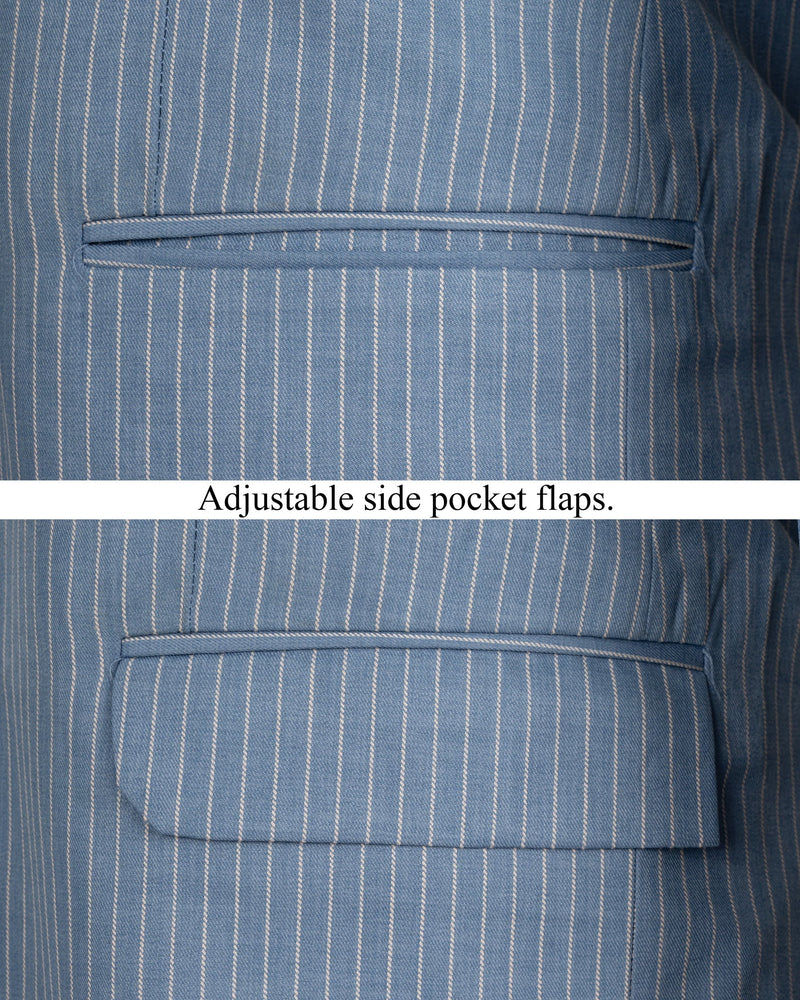 Ship Cove Blue Striped Cross Buttoned Wool Rich Bandhgala Blazer BL1504-CBG-36, BL1504-CBG-38, BL1504-CBG-40, BL1504-CBG-42, BL1504-CBG-44, BL1504-CBG-46, BL1504-CBG-48, BL1504-CBG-50, BL1504-CBG-52, BL1504-CBG-54, BL1504-CBG-56, BL1504-CBG-58, BL1504-CBG-60