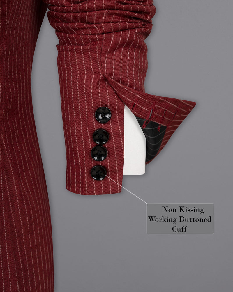 Persian Plum Red Striped Wool Rich Tuxedo Blazer BL1512-BKL-36, BL1512-BKL-38, BL1512-BKL-40, BL1512-BKL-42, BL1512-BKL-44, BL1512-BKL-46, BL1512-BKL-48, BL1512-BKL-50, BL1512-BKL-52, BL1512-BKL-54, BL1512-BKL-56, BL1512-BKL-58, BL1512-BKL-60