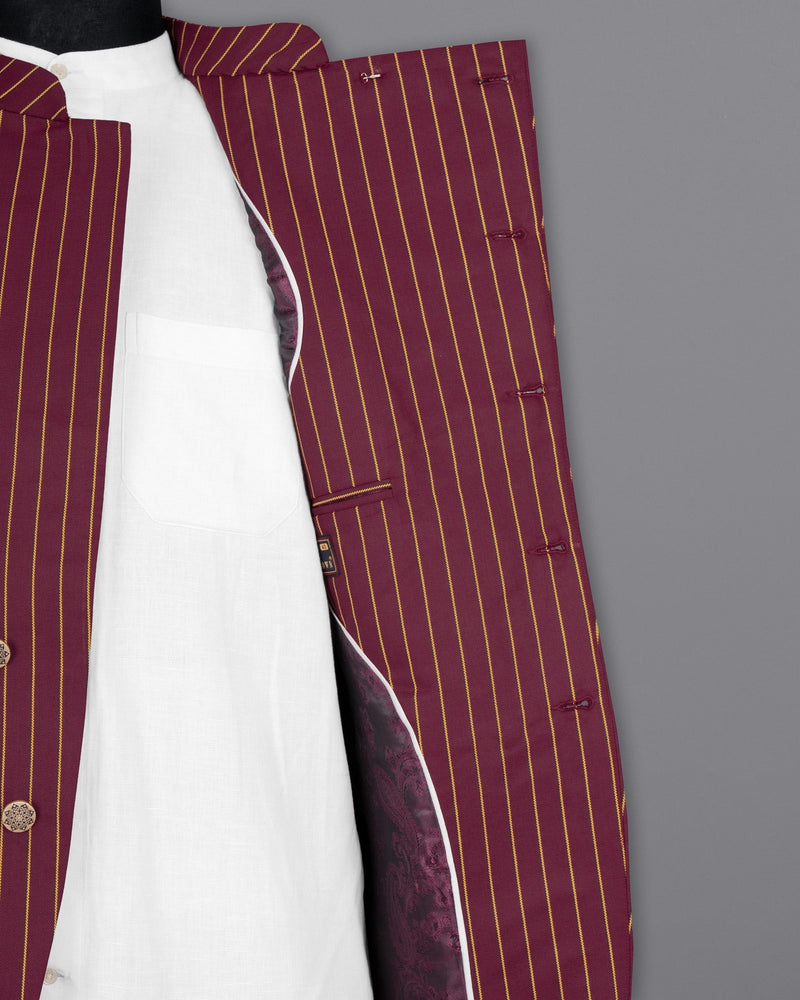 Paprika Maroon Striped Cross Button Wool Rich Bandhgala Blazer BL1517-CBG-36, BL1517-CBG-38, BL1517-CBG-40, BL1517-CBG-42, BL1517-CBG-44, BL1517-CBG-46, BL1517-CBG-48, BL1517-CBG-50, BL1517-CBG-52, BL1517-CBG-54, BL1517-CBG-56, BL1517-CBG-58, BL1517-CBG-60