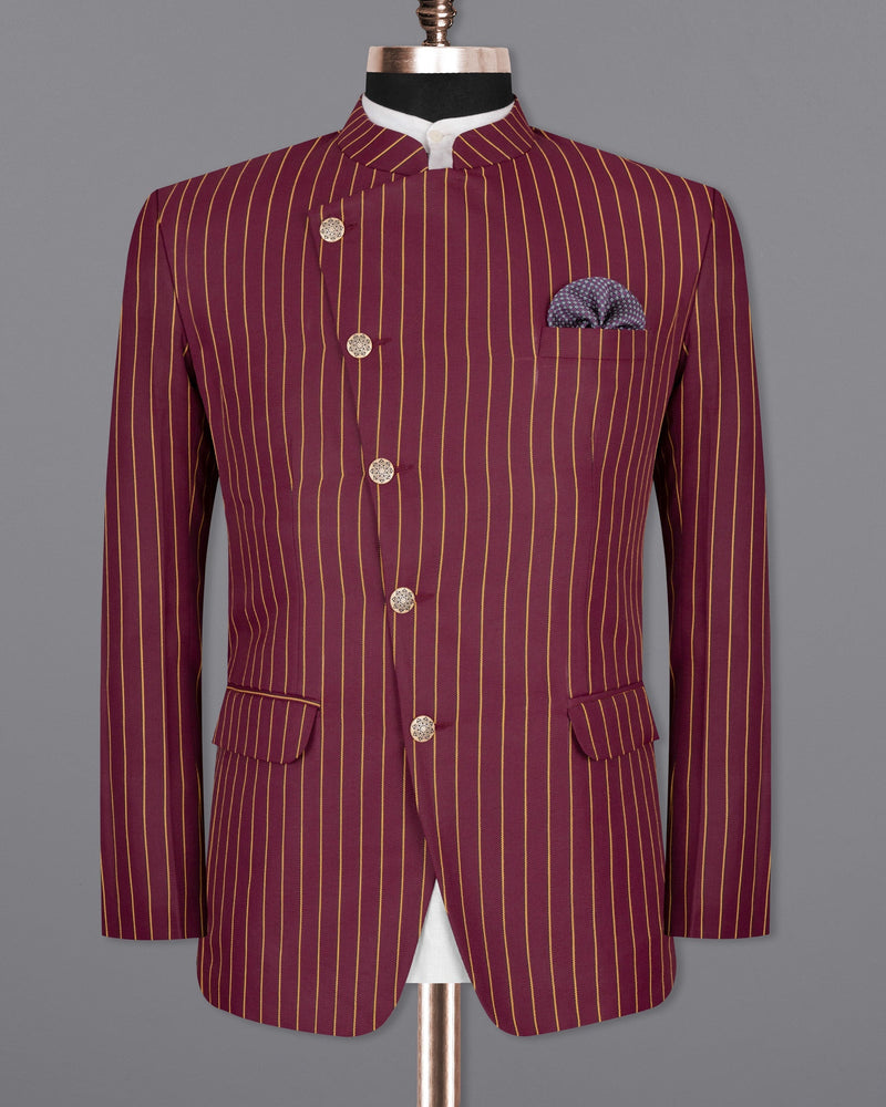 Paprika Maroon Striped Cross Button Wool Rich Bandhgala Blazer BL1517-CBG-36, BL1517-CBG-38, BL1517-CBG-40, BL1517-CBG-42, BL1517-CBG-44, BL1517-CBG-46, BL1517-CBG-48, BL1517-CBG-50, BL1517-CBG-52, BL1517-CBG-54, BL1517-CBG-56, BL1517-CBG-58, BL1517-CBG-60