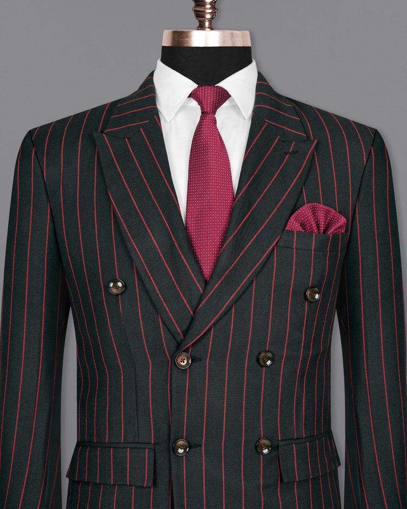 Jade Black with Red Striped Woolrich Double Breasted Blazer BL1520-DB-36, BL1520-DB-38, BL1520-DB-40, BL1520-DB-42, BL1520-DB-44, BL1520-DB-46, BL1520-DB-48, BL1520-DB-50, BL1520-DB-52, BL1520-DB-54, BL1520-DB-56, BL1520-DB-58, BL1520-DB-60