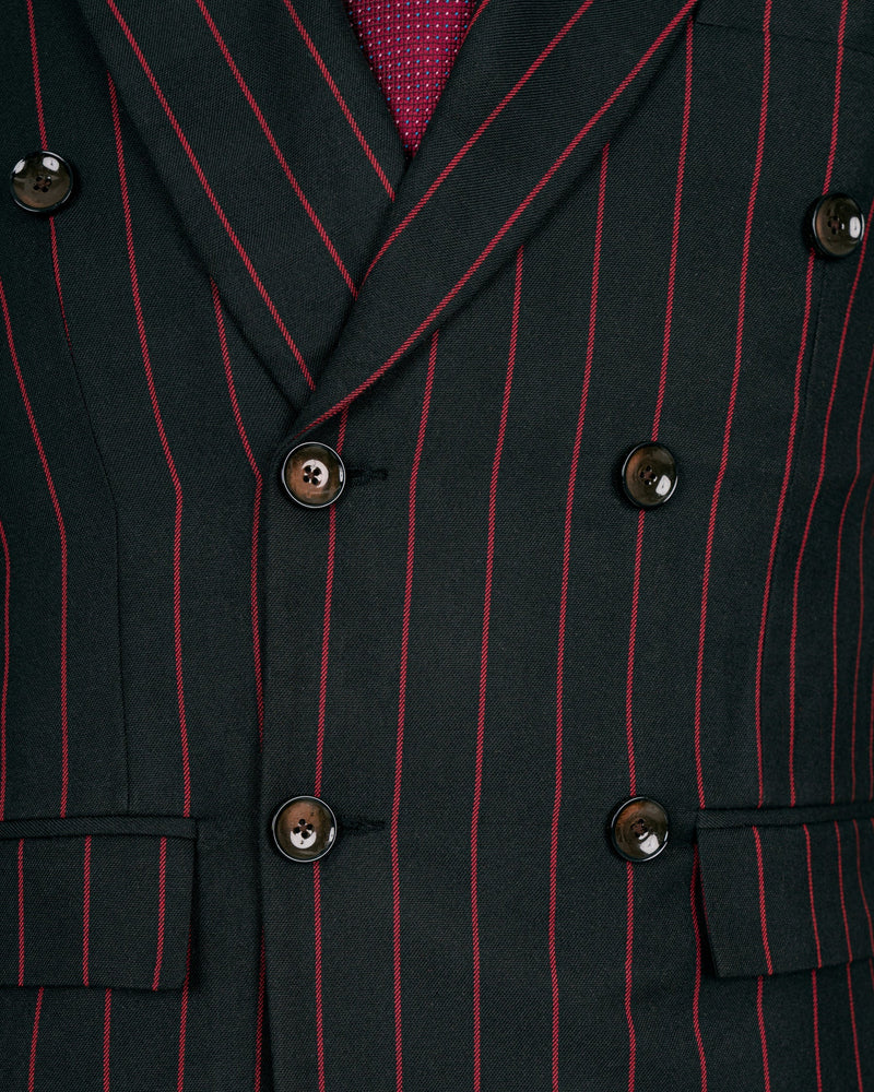 Jade Black with Red Striped Woolrich Double Breasted Blazer BL1520-DB-36, BL1520-DB-38, BL1520-DB-40, BL1520-DB-42, BL1520-DB-44, BL1520-DB-46, BL1520-DB-48, BL1520-DB-50, BL1520-DB-52, BL1520-DB-54, BL1520-DB-56, BL1520-DB-58, BL1520-DB-60