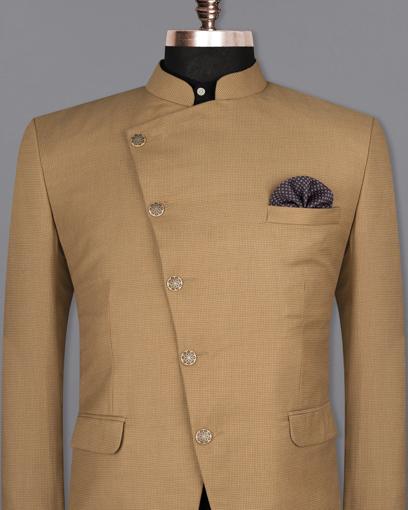 Oak Brown Cross Buttoned Bandhgala Premium Cotton Blazer BL1564-CBG-36, BL1564-CBG-38, BL1564-CBG-40, BL1564-CBG-42, BL1564-CBG-44, BL1564-CBG-46, BL1564-CBG-48, BL1564-CBG-50, BL1564-CBG-52, BL1564-CBG-54, BL1564-CBG-56, BL1564-CBG-58, BL1564-CBG-60