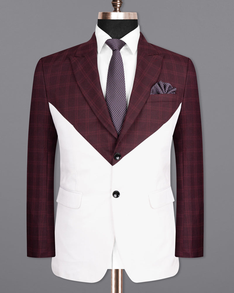 Half wine Checkered Wool Rich and Half White Premium Cotton Blazer BL1586-SBP-D26-36, BL1586-SBP-D26-38, BL1586-SBP-D26-40, BL1586-SBP-D26-42, BL1586-SBP-D26-44, BL1586-SBP-D26-46, BL1586-SBP-D26-48, BL1586-SBP-D26-50, BL1586-SBP-D26-52, BL1586-SBP-D26-54, BL1586-SBP-D26-56, BL1586-SBP-D26-58, BL1586-SBP-D26-60