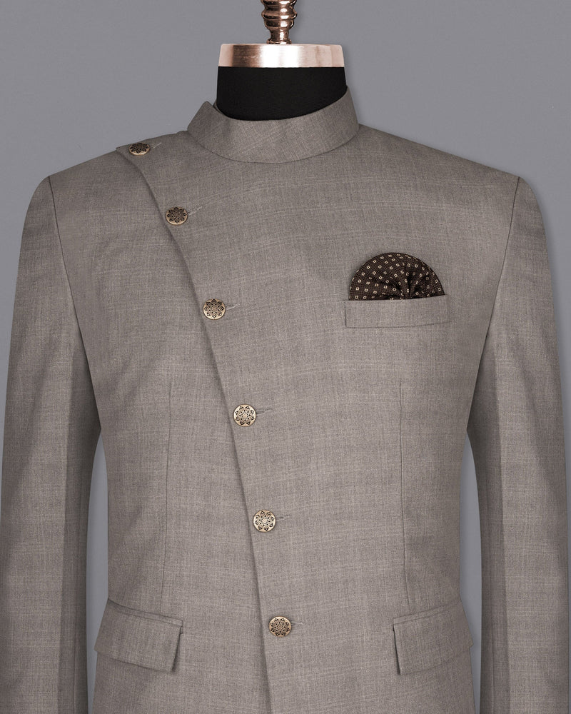 Venus Gray Subtle Plaid Cross Buttoned Wool Rich Bandhgala Blazer BL1595-CBG2-36, BL1595-CBG2-38, BL1595-CBG2-40, BL1595-CBG2-42, BL1595-CBG2-44, BL1595-CBG2-46, BL1595-CBG2-48, BL1595-CBG2-50, BL1595-CBG2-52, BL1595-CBG2-54, BL1595-CBG2-56, BL1595-CBG2-58, BL1595-CBG2-60