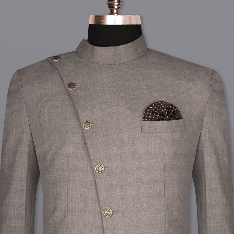 Venus Gray Subtle Plaid Cross Buttoned Wool Rich Bandhgala Blazer BL1595-CBG2-36, BL1595-CBG2-38, BL1595-CBG2-40, BL1595-CBG2-42, BL1595-CBG2-44, BL1595-CBG2-46, BL1595-CBG2-48, BL1595-CBG2-50, BL1595-CBG2-52, BL1595-CBG2-54, BL1595-CBG2-56, BL1595-CBG2-58, BL1595-CBG2-60