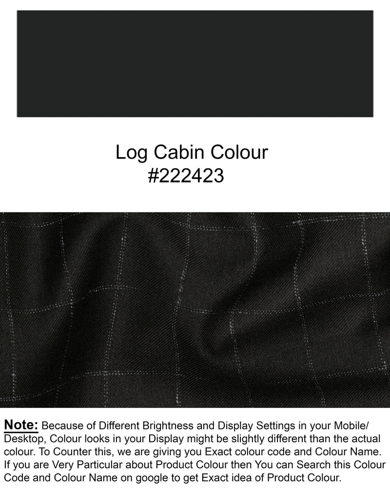 Log Cabin Black Super fine  Windowpane Cross Buttoned Wool Rich Bandhgala Blazer