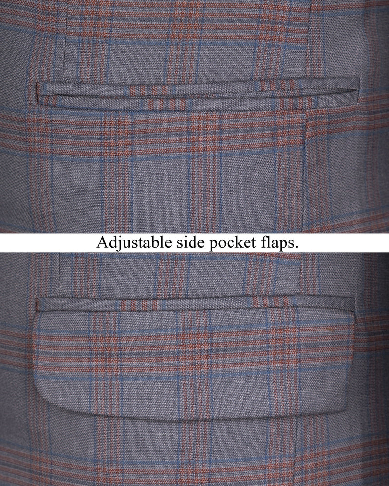 Manatee Grey Super fine Plaid Premium Cotton Blazer BL1630-SBP-36, BL1630-SBP-38, BL1630-SBP-40, BL1630-SBP-42, BL1630-SBP-44, BL1630-SBP-46, BL1630-SBP-48, BL1630-SBP-50, BL1630-SBP-52, BL1630-SBP-54, BL1630-SBP-56, BL1630-SBP-58, BL1630-SBP-60