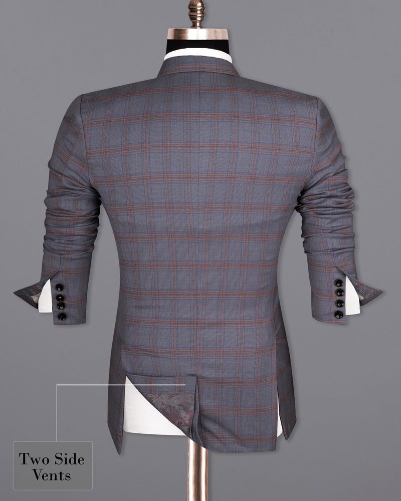 Manatee Grey Super fine Plaid Premium Cotton Blazer BL1630-SBP-36, BL1630-SBP-38, BL1630-SBP-40, BL1630-SBP-42, BL1630-SBP-44, BL1630-SBP-46, BL1630-SBP-48, BL1630-SBP-50, BL1630-SBP-52, BL1630-SBP-54, BL1630-SBP-56, BL1630-SBP-58, BL1630-SBP-60