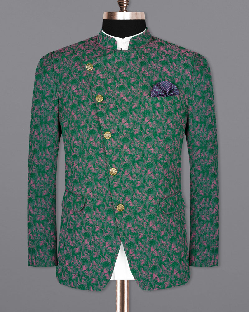 Dartmouth Green with Raspberry Pink Jacquard Textured Cross Buttoned Bandhgala Designer Blazer BL1646-CBG-36, BL1646-CBG-38, BL1646-CBG-40, BL1646-CBG-42, BL1646-CBG-44, BL1646-CBG-46, BL1646-CBG-48, BL1646-CBG-50, BL1646-CBG-52, BL1646-CBG-54, BL1646-CBG-56, BL1646-CBG-58, BL1646-CBG-60