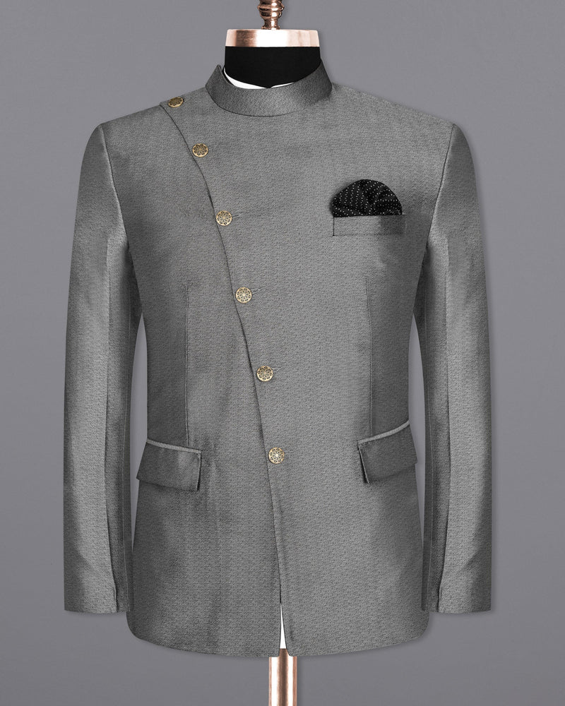 Friar Gray Cross Buttoned Bandhgala Designer Blazer BL1662-CBG2-36, BL1662-CBG2-38, BL1662-CBG2-40, BL1662-CBG2-42, BL1662-CBG2-44, BL1662-CBG2-46, BL1662-CBG2-48, BL1662-CBG2-50, BL1662-CBG2-52, BL1662-CBG2-54, BL1662-CBG2-56, BL1662-CBG2-58, BL1662-CBG2-60