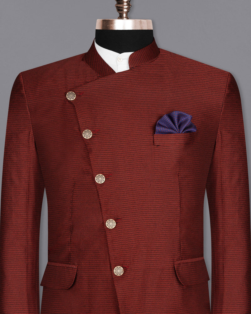 Moccaccino Red Cross Buttoned Bandhgala Designer Blazer