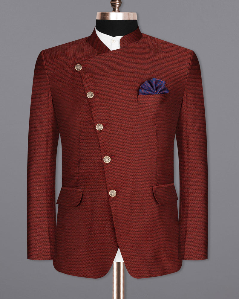 Moccaccino Red Cross Buttoned Bandhgala Designer Blazer