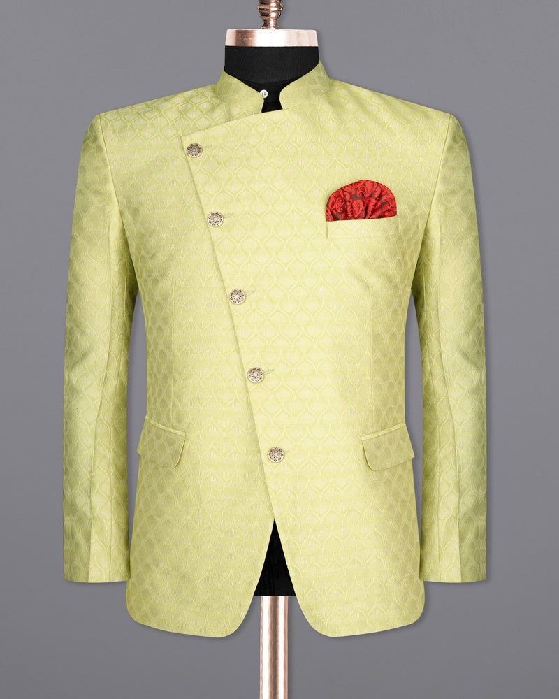 Confetti Green Textured Cross Buttoned Bandhgala Designer Blazer