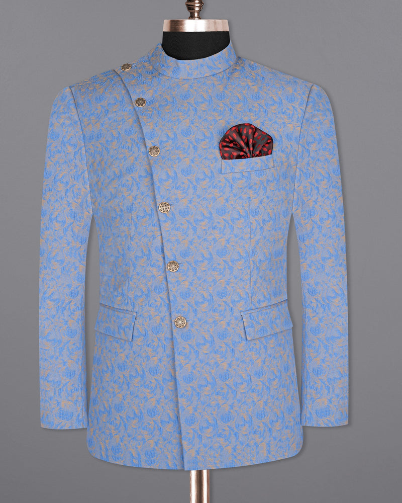 Glaucous Blue and Dust Storm Beige Cross Buttoned Bandhgala Designer Blazer BL1668-CBG2-36, BL1668-CBG2-38, BL1668-CBG2-40, BL1668-CBG2-42, BL1668-CBG2-44, BL1668-CBG2-46, BL1668-CBG2-48, BL1668-CBG2-50, BL1668-CBG2-52, BL1668-CBG2-54, BL1668-CBG2-56, BL1668-CBG2-58, BL1668-CBG2-60